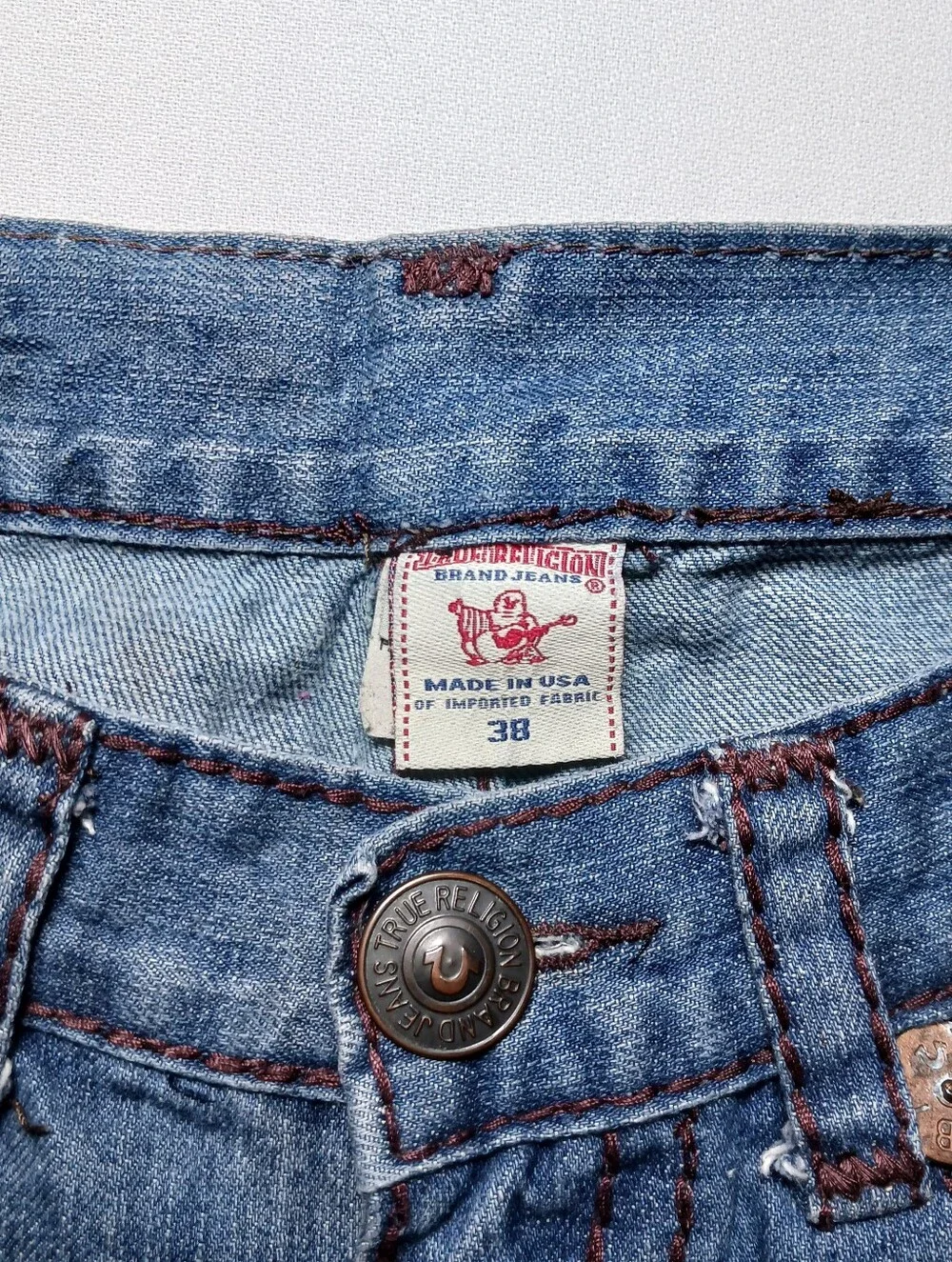 True Religion Mens Joey Super T Flap Pocket Relaxed Fit Jeans 38X34 Blue Denim